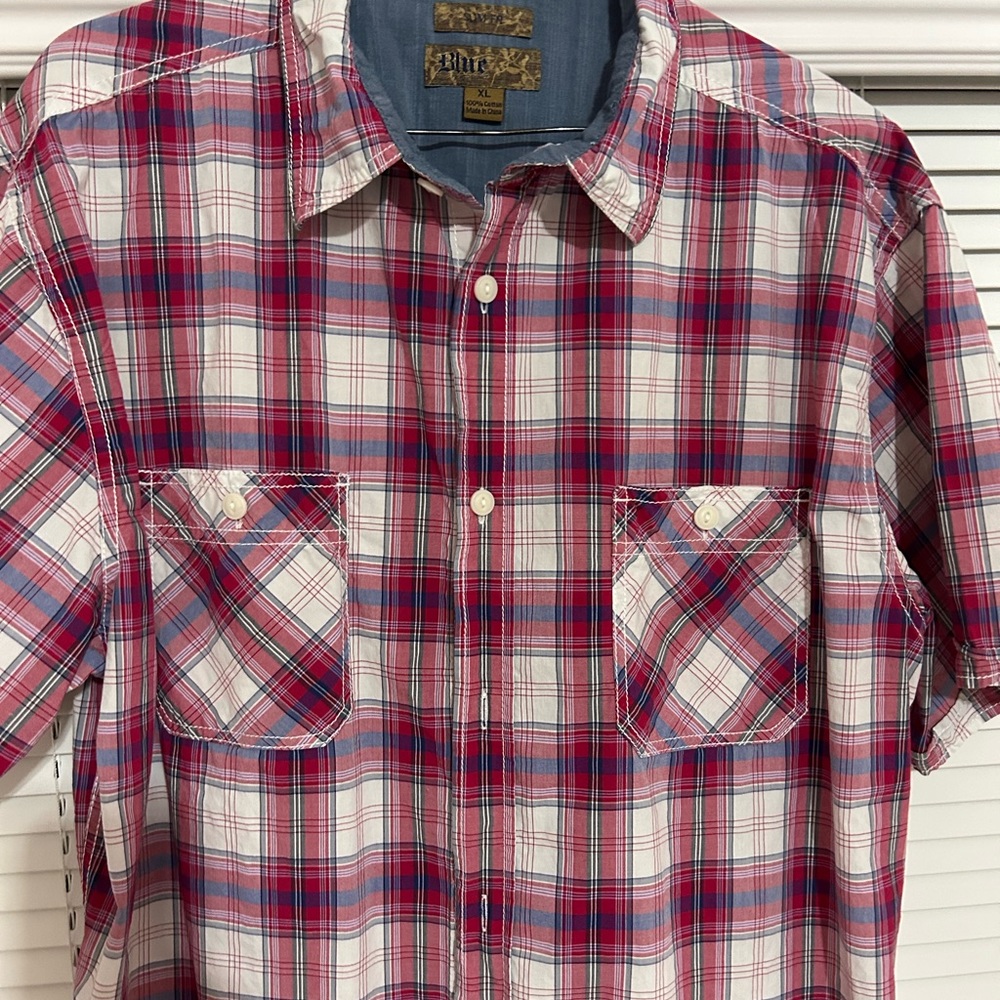 Pronto Uomo Blue short sleeve , 100% cotton, plaid slim-fit, shirt XL